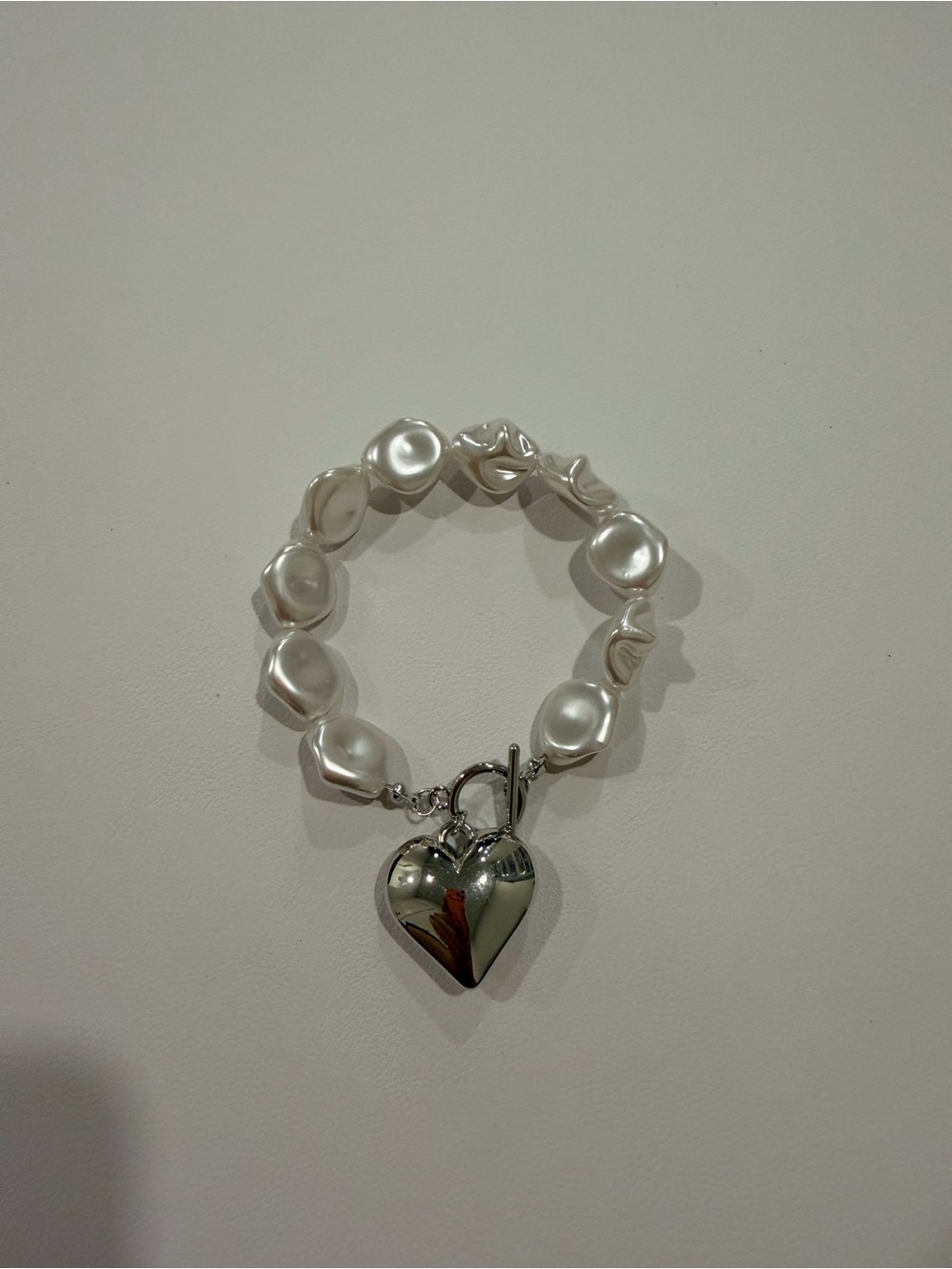 Silver Heart Charm Pearl Link Bracelet - Picture 10 of 10